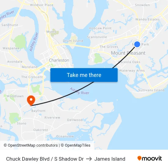 Chuck Dawley Blvd / S Shadow Dr to James Island map