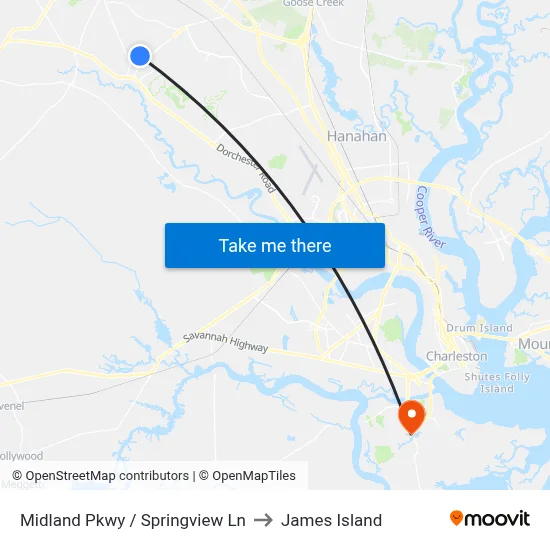 Midland Pkwy / Springview Ln to James Island map