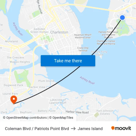 Coleman Blvd / Patriots Point Blvd to James Island map