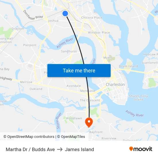 Martha Dr / Budds Ave to James Island map