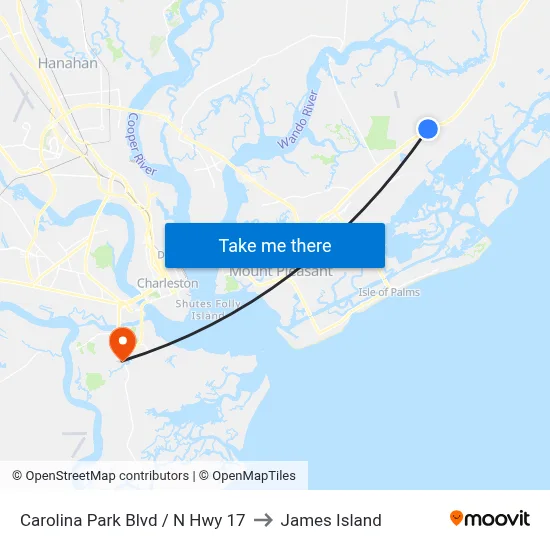 Carolina Park Blvd / N Hwy 17 to James Island map