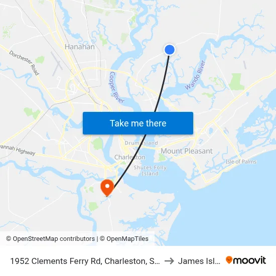 1952 Clements Ferry Rd, Charleston, Sc 29492 to James Island map