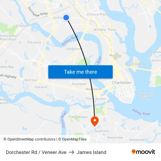 Dorchester Rd / Veneer Ave to James Island map
