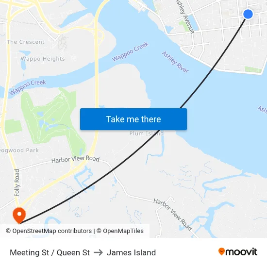 Meeting St / Queen St to James Island map