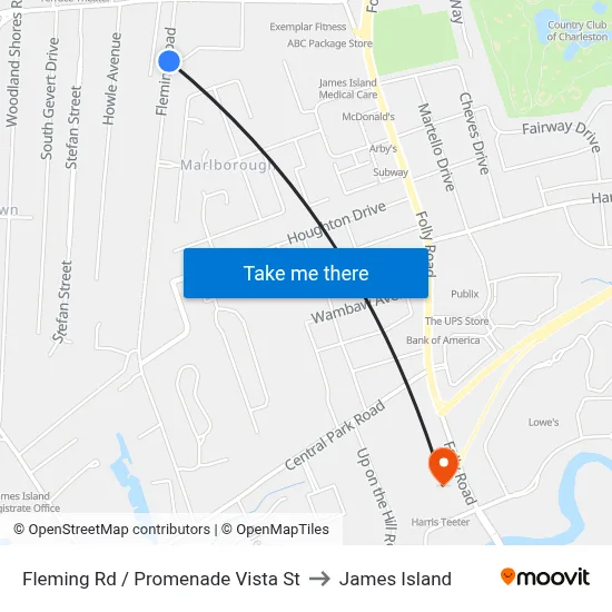 Fleming Rd / Promenade Vista St to James Island map