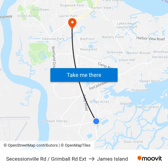 Secessionville Rd / Grimball Rd Ext to James Island map