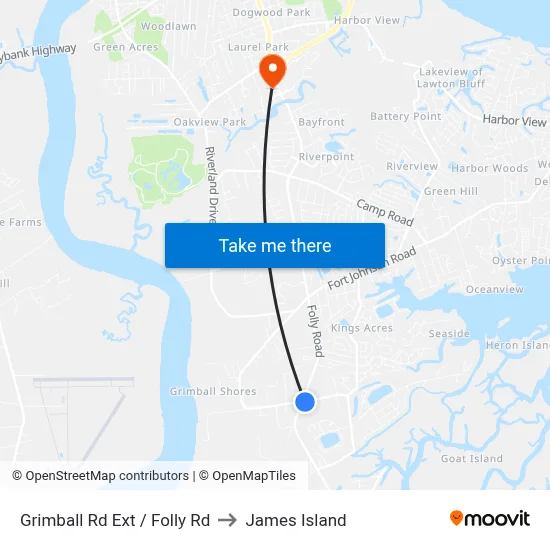 Grimball Rd Ext / Folly Rd to James Island map