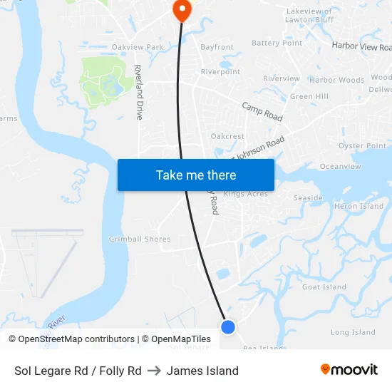 Sol Legare Rd / Folly Rd to James Island map
