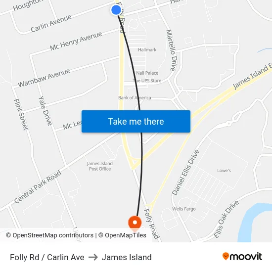 Folly Rd / Carlin Ave to James Island map