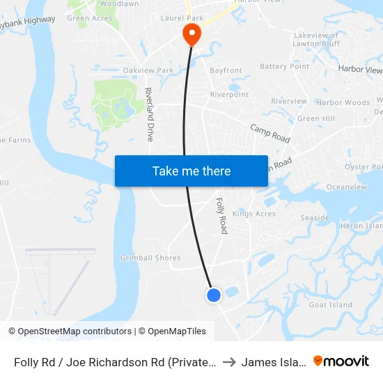 Folly Rd / Joe Richardson Rd (Private Rd) to James Island map