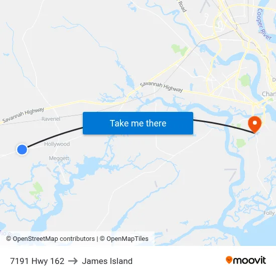 7191 Hwy 162 to James Island map