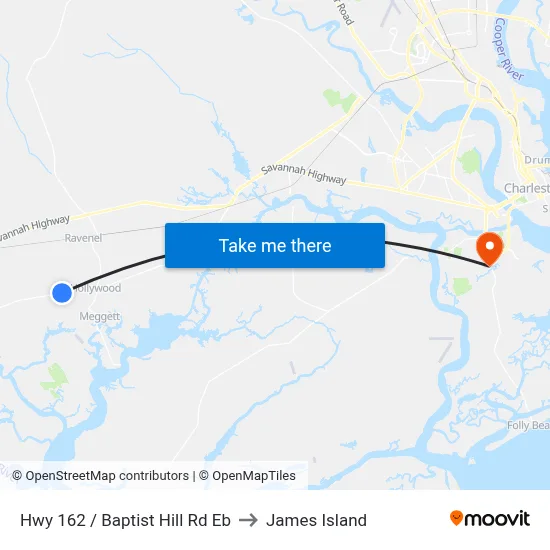 Hwy 162 / Baptist Hill Rd Eb to James Island map