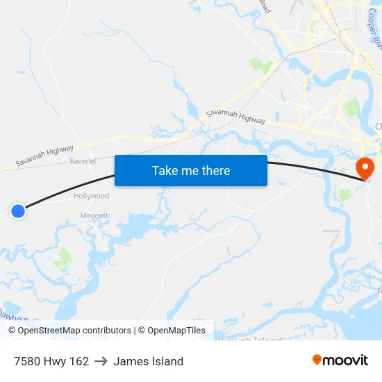 7580 Hwy 162 to James Island map