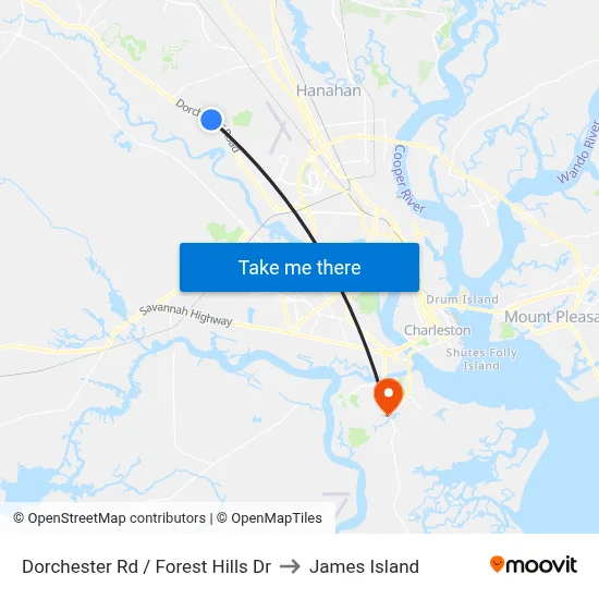 Dorchester Rd / Forest Hills Dr to James Island map