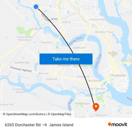 6265 Dorchester Rd to James Island map