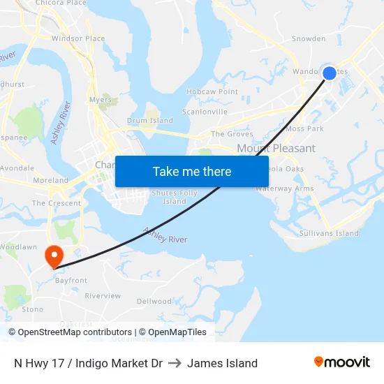 N Hwy 17 / Indigo Market Dr to James Island map