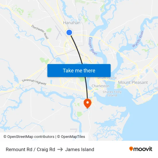 Remount Rd / Craig Rd to James Island map