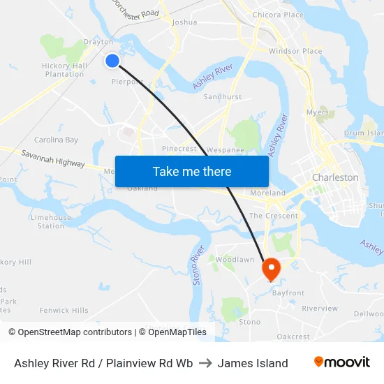 Ashley River Rd / Plainview Rd Wb to James Island map