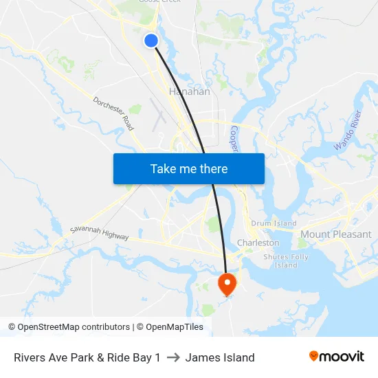 Rivers Ave Park & Ride Bay 1 to James Island map