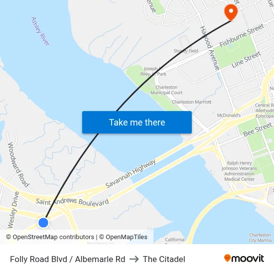 Folly Road Blvd / Albemarle Rd to The Citadel map