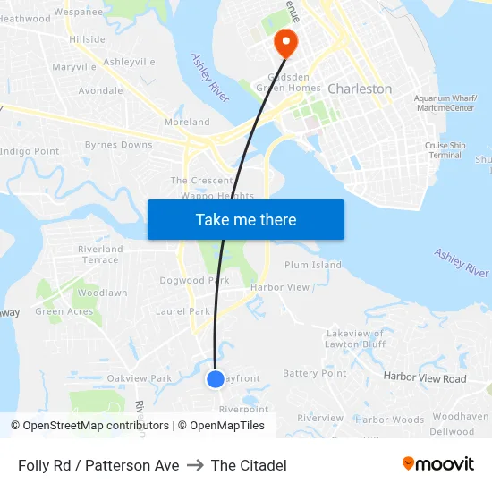 Folly Rd / Patterson Ave to The Citadel map