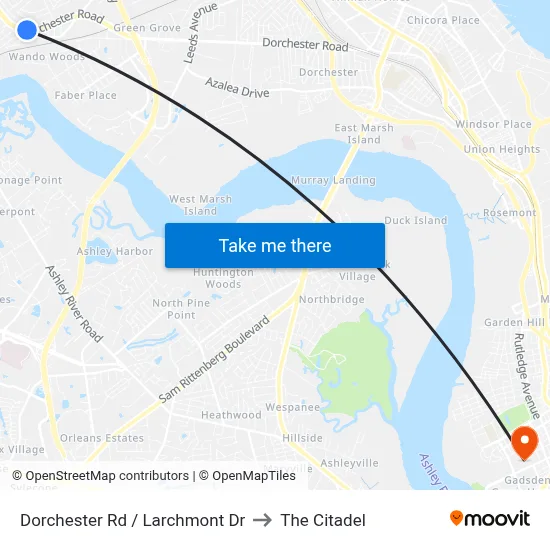 Dorchester Rd / Larchmont Dr to The Citadel map