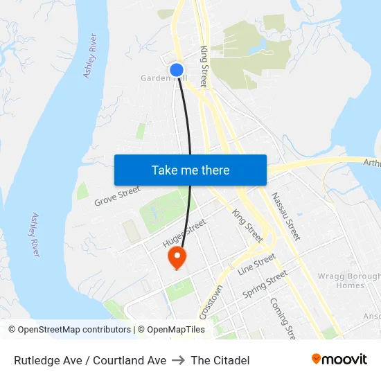 Rutledge Ave / Courtland Ave to The Citadel map
