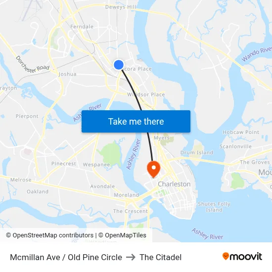 Mcmillan Ave / Old Pine Circle to The Citadel map