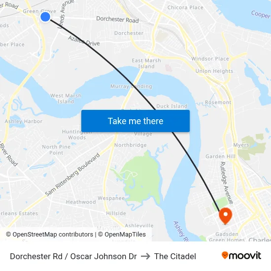 Dorchester Rd / Oscar Johnson Dr to The Citadel map