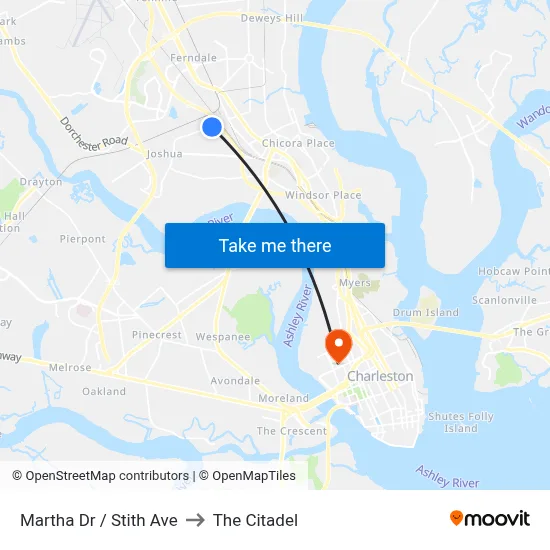 Martha Dr / Stith Ave to The Citadel map