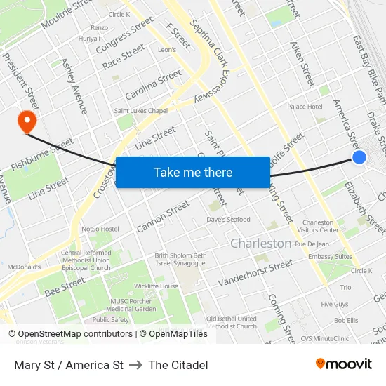 Mary St / America St to The Citadel map