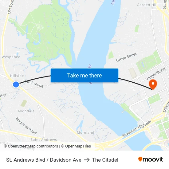 St. Andrews Blvd / Davidson Ave to The Citadel map
