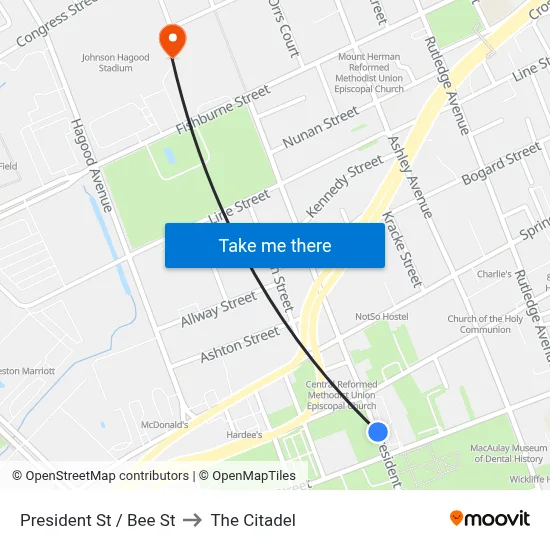President St / Bee St to The Citadel map