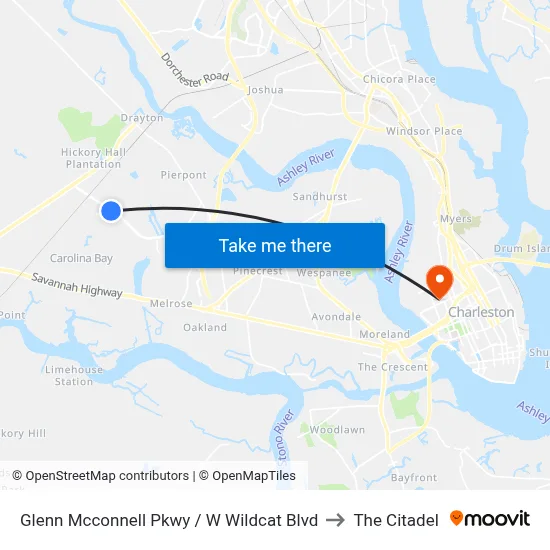 Glenn Mcconnell Pkwy / W Wildcat Blvd to The Citadel map