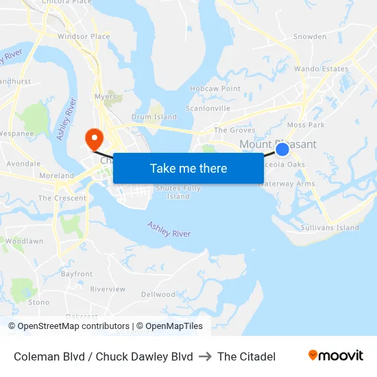 Coleman Blvd / Chuck Dawley Blvd to The Citadel map