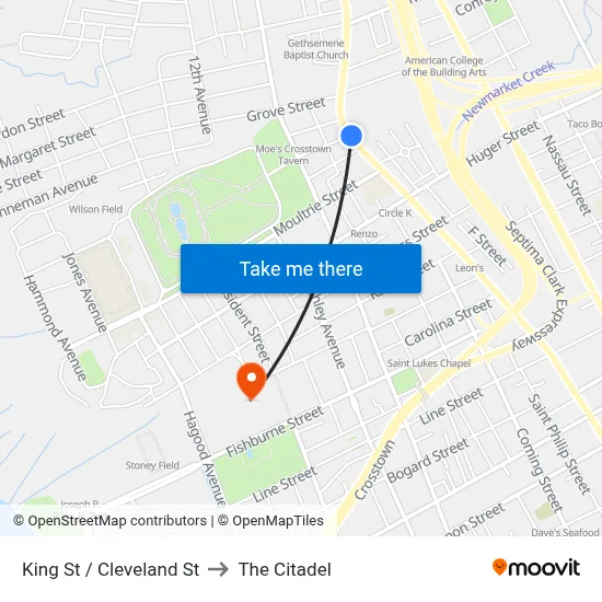 King St / Cleveland St to The Citadel map