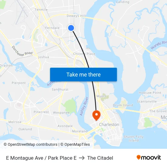 E Montague Ave / Park Place E to The Citadel map