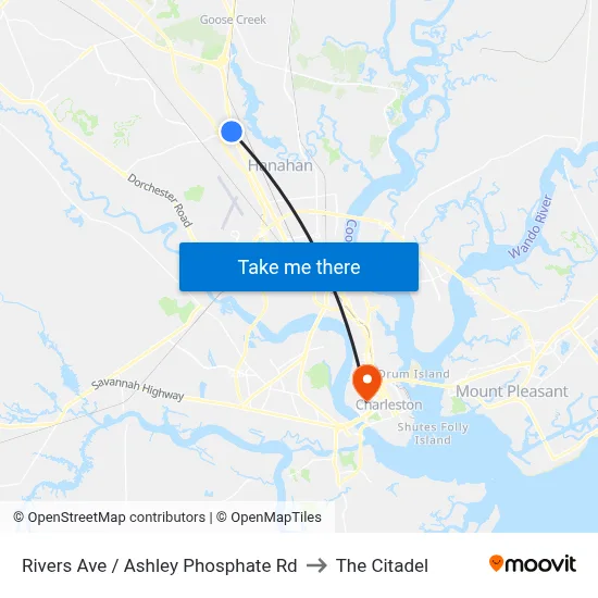 Rivers Ave / Ashley Phosphate Rd to The Citadel map
