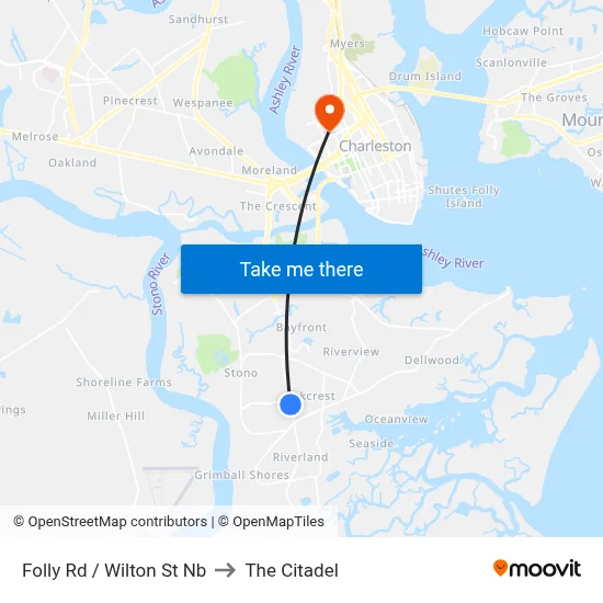 Folly Rd / Wilton St Nb to The Citadel map