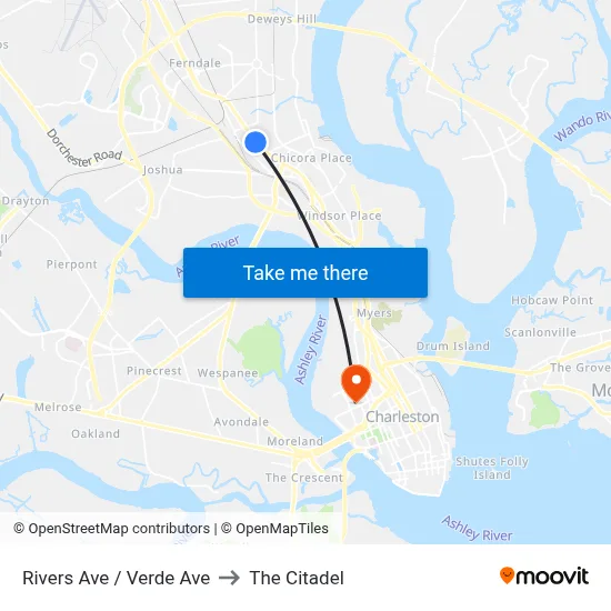 Rivers Ave / Verde Ave to The Citadel map