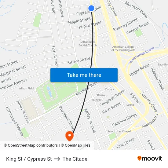 King St / Cypress St to The Citadel map