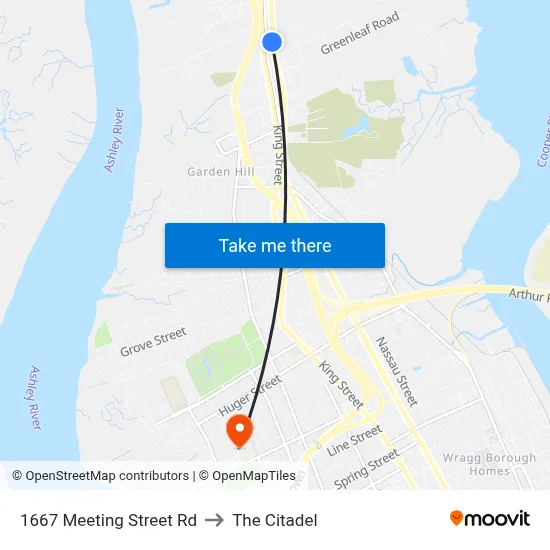 1667 Meeting Street Rd to The Citadel map