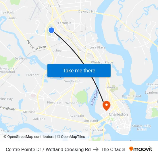Centre Pointe Dr / Wetland Crossing Rd to The Citadel map
