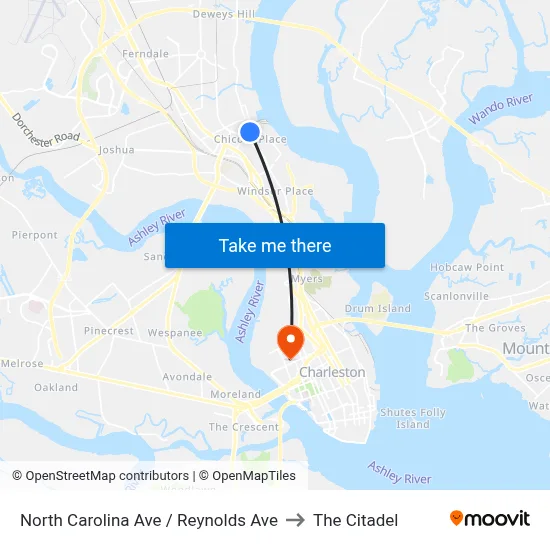North Carolina Ave / Reynolds Ave to The Citadel map
