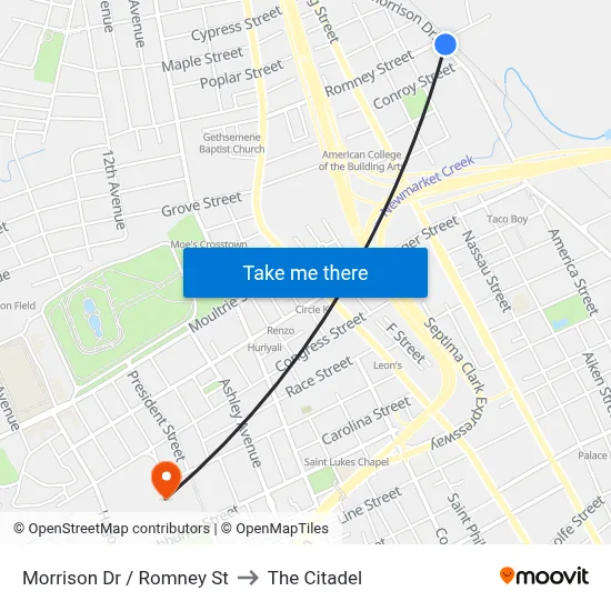 Morrison Dr / Romney St to The Citadel map