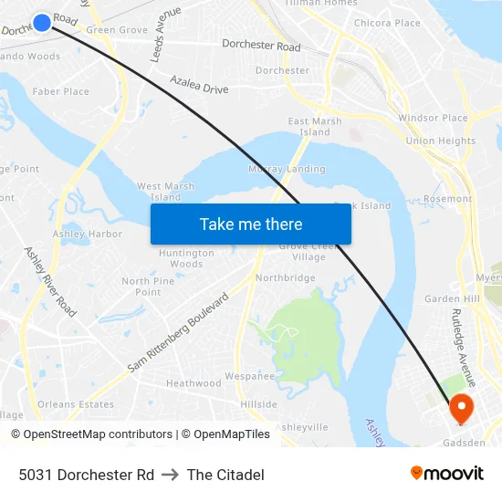 5031 Dorchester Rd to The Citadel map