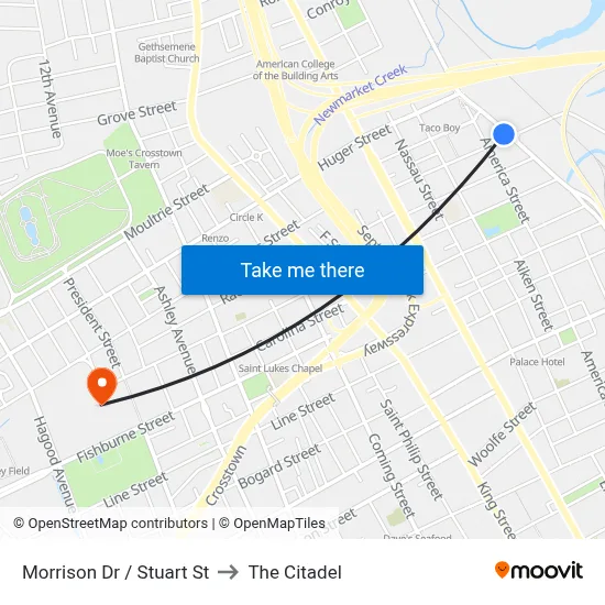Morrison Dr / Stuart St to The Citadel map