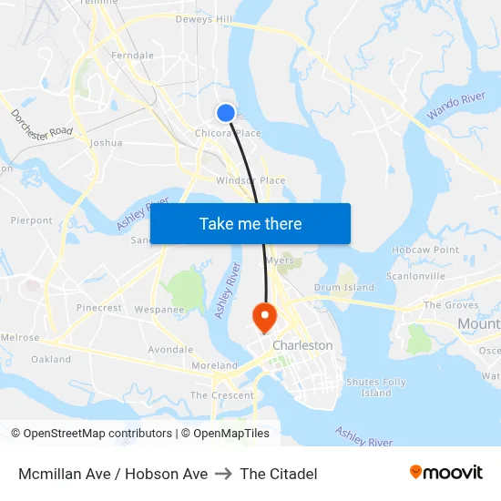 Mcmillan Ave / Hobson Ave to The Citadel map