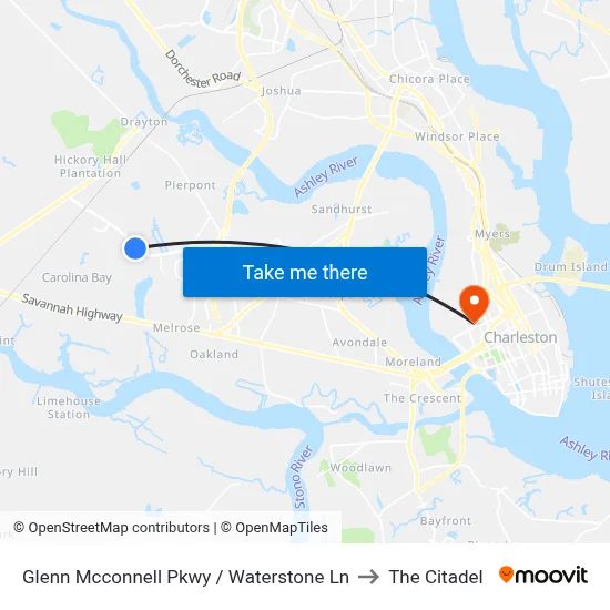 Glenn Mcconnell Pkwy / Waterstone Ln to The Citadel map