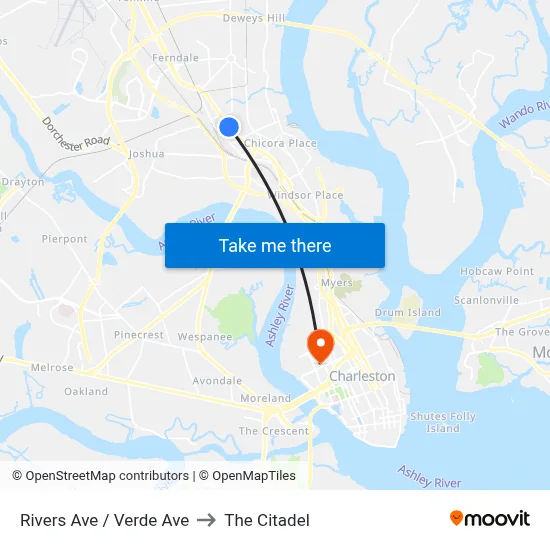 Rivers Ave / Verde Ave to The Citadel map
